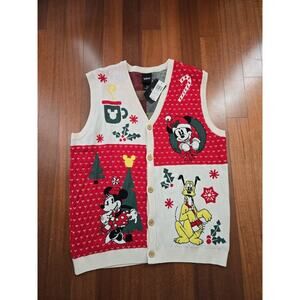 NWT Disney Mickey Mouse & Friends Holiday Icons BoxLunch Button Up Vest SZ L